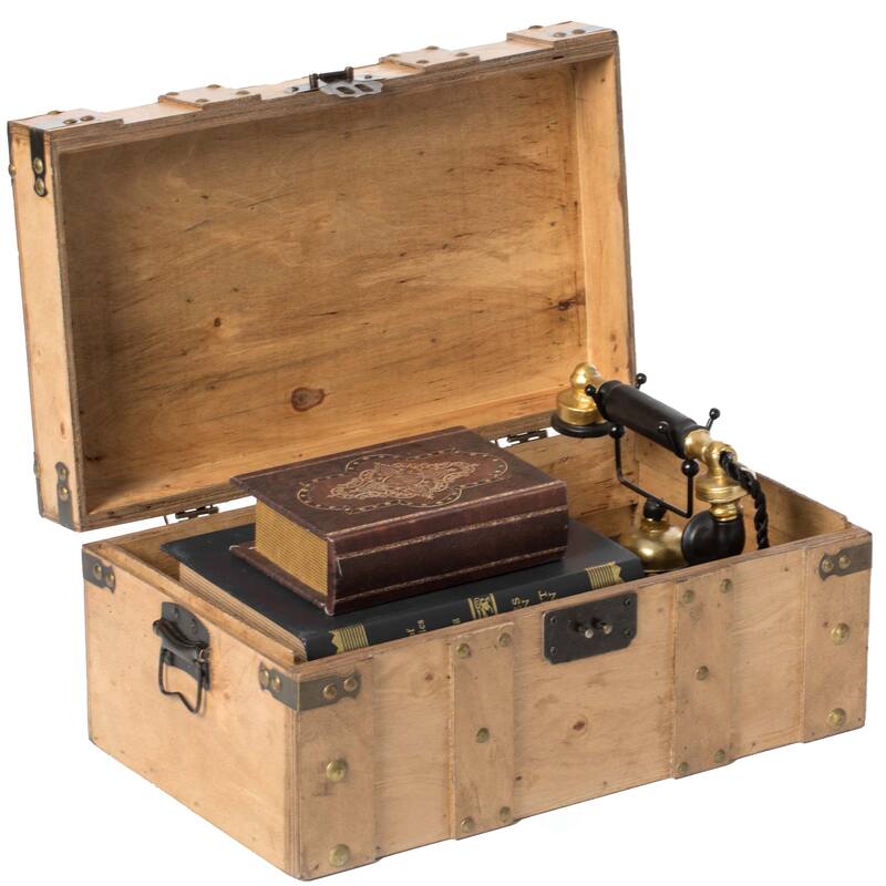 Natural Wooden Style Trunk with Handles - Large