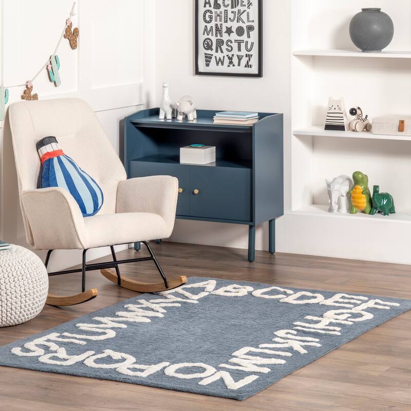 Nuloom Alphabet SpinClean Washable Round Rug - 3' x 5' - Blue Grey - Rectangle