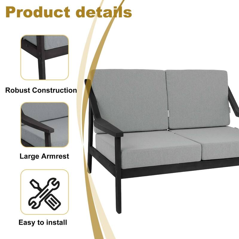 Outdoor Teak Wood Slat Back Patio Loveseat Sofa