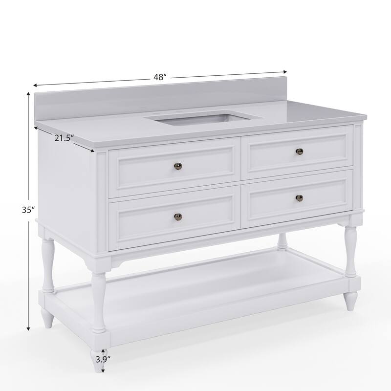 48-Inch Solid Wood Bathroom Vanity with Four Storage Drawers - Elegant and Durable Design