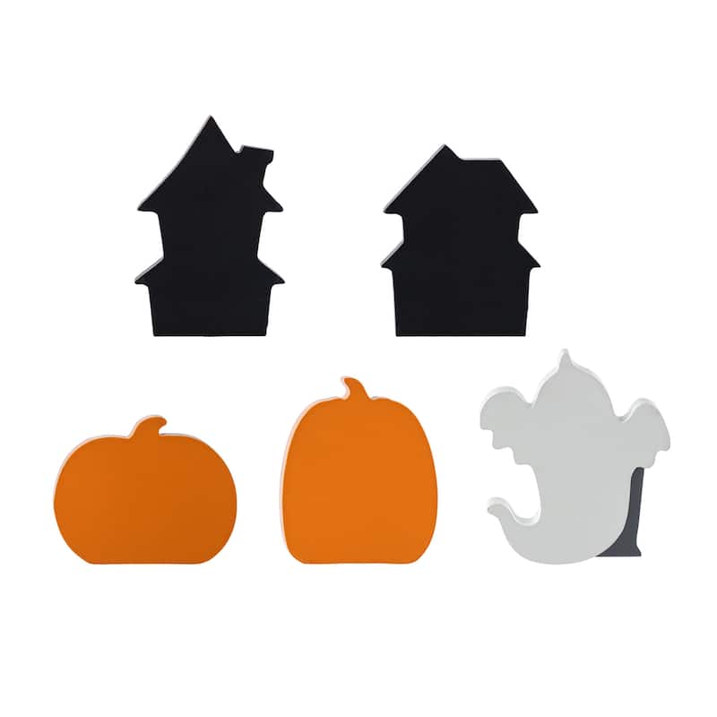 Glitzhome Halloween Christmas Gnome Pumpkin Block Set Word Sign Table Decor with Tiered Tray