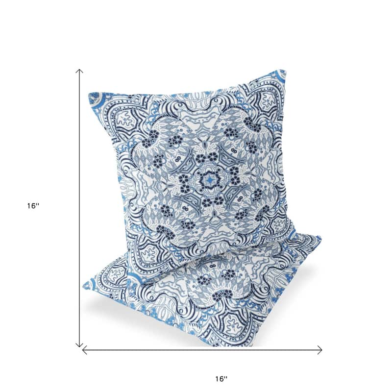 HomeRoots Set of Two 16" X 16" Blue and White Geometric Indoor Outdoor Throw Pillow - 16.00' X '16.00' X '5.00