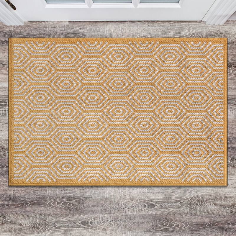 World Rug Gallery Modern Geometric Textured Flat Weave Indoor/Outdoor Area Rug