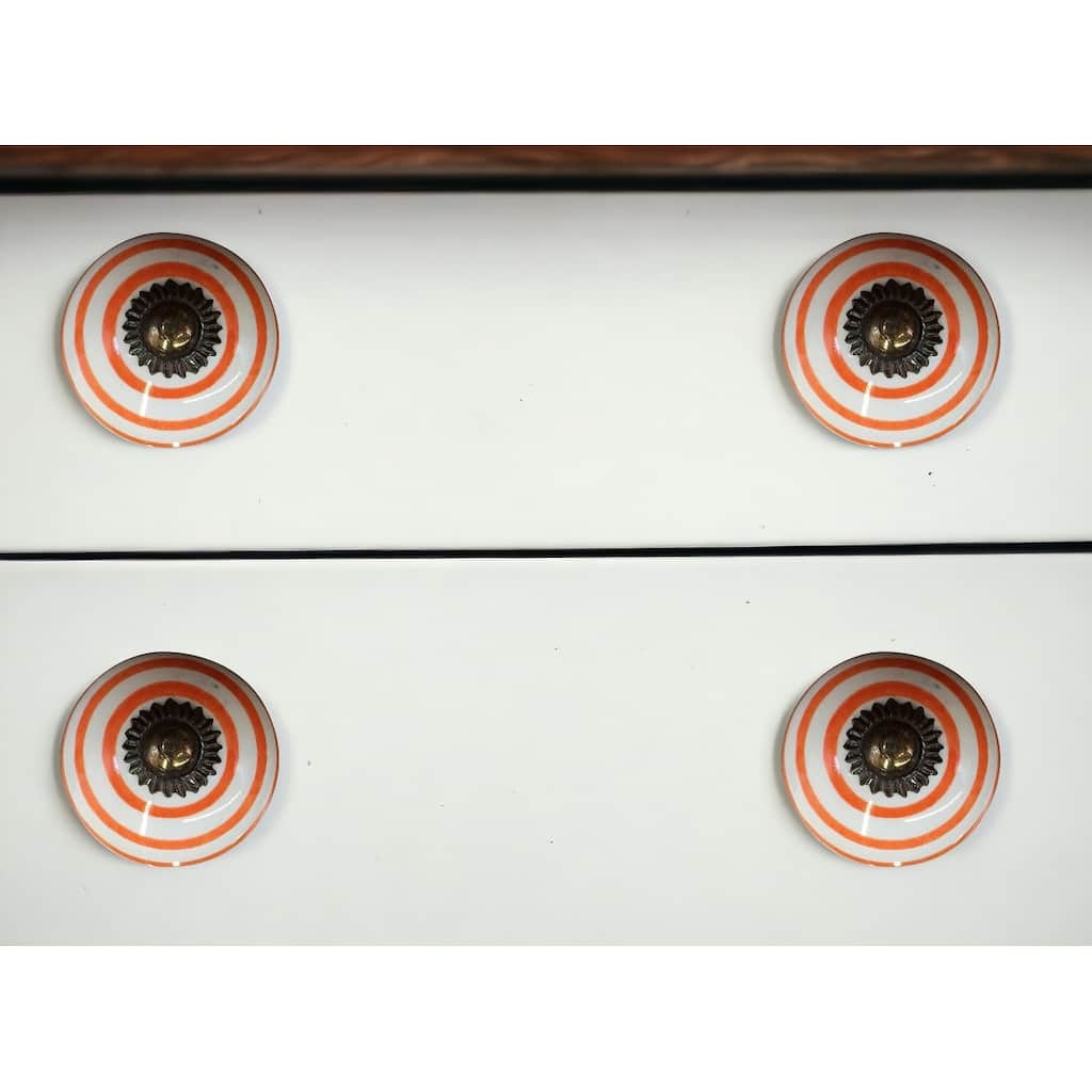 HomeRoots Set of Twelve Orange And White Geometric Ceramic Drawer Pull Knobs - 1.5" x 1.5" x 1.5"