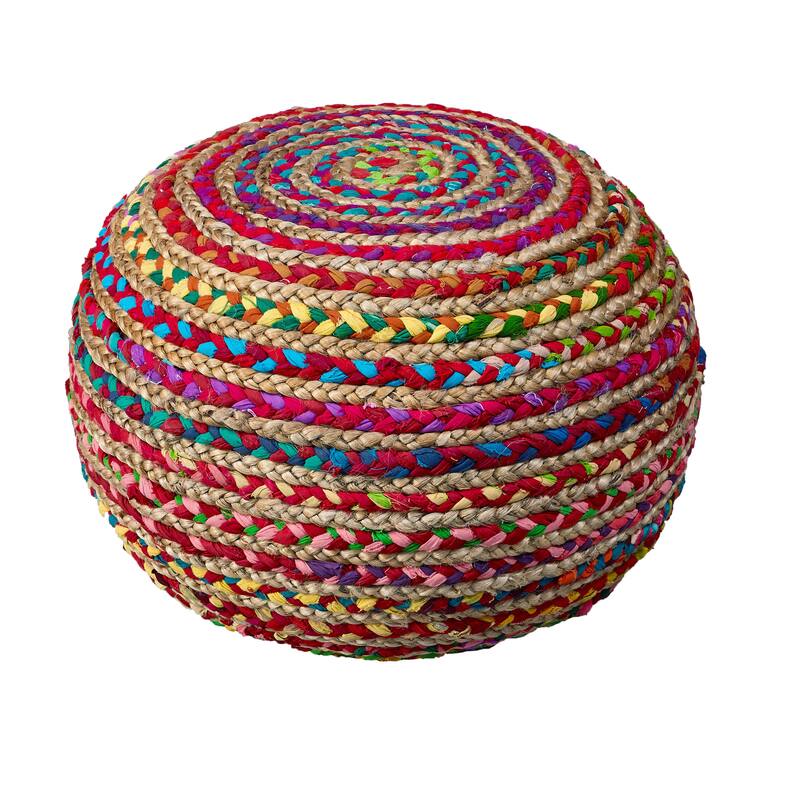 Sevita Boho Braided Jute Pouf Ottoman ( 14" x 20" )
