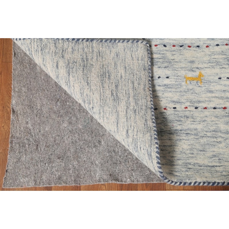 Tribal Ivory Gabbeh Area Rug Handmade Indian Wool Carpet - 9'2"x 11'8"