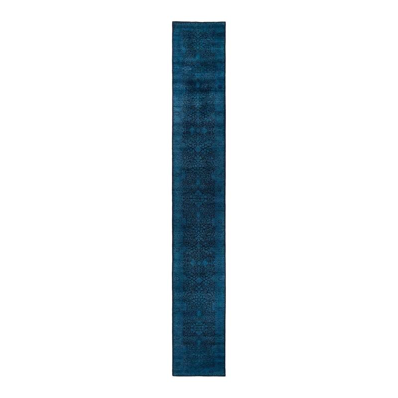 Overton Hand Knotted Wool Vintage Inspired Modern Contemporary Overdyed Black Runner Rug - 2' 7" x 18' 9"