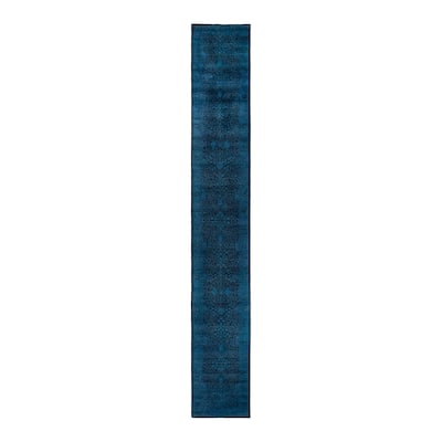 Overton Hand Knotted Wool Vintage Inspired Modern Contemporary Overdyed Black Runner Rug - 2' 7" x 18' 9"