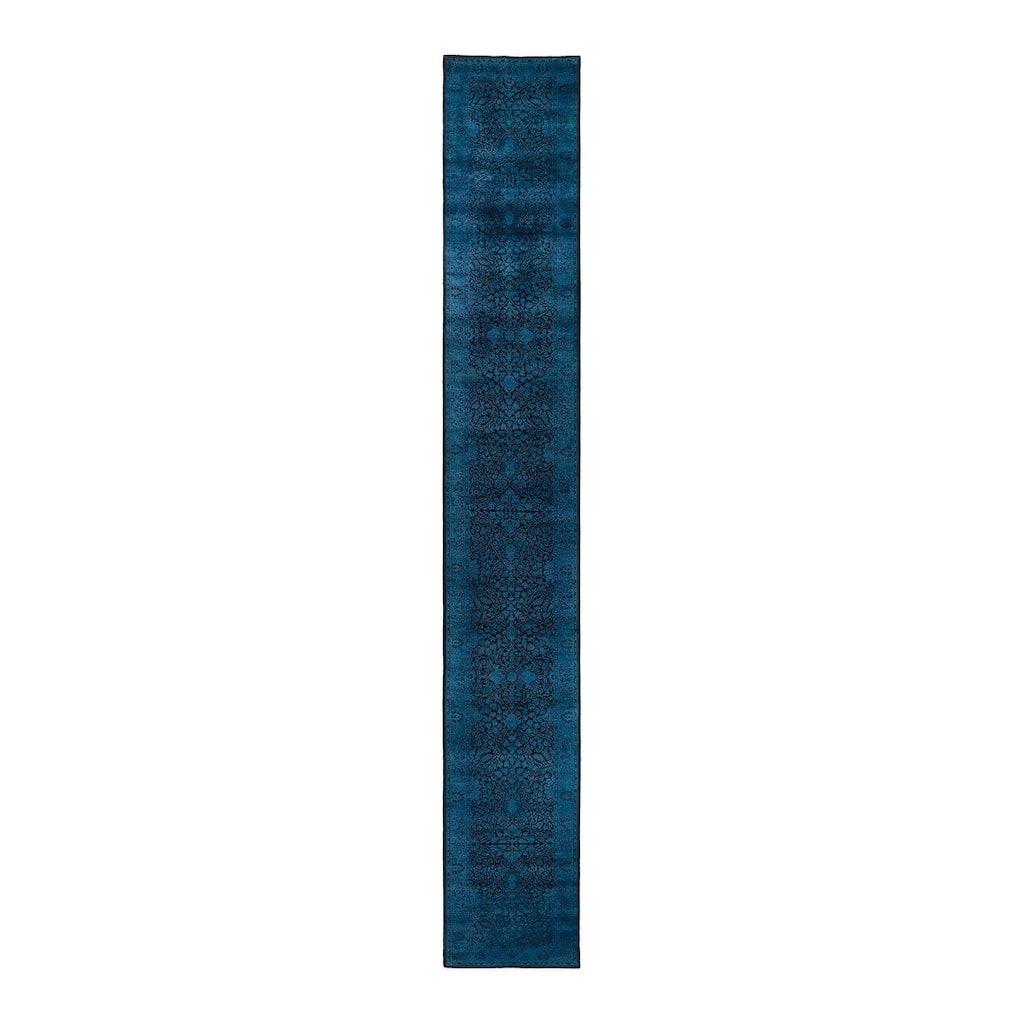 Overton Hand Knotted Wool Vintage Inspired Modern Contemporary Overdyed Black Runner Rug - 2' 7" x 18' 9"