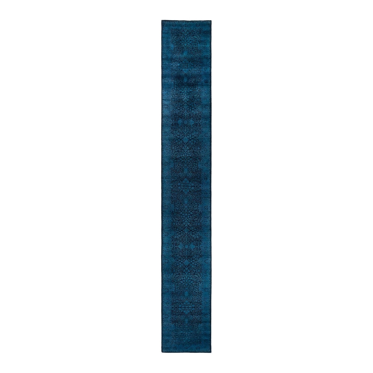 Overton Hand Knotted Wool Vintage Inspired Modern Contemporary Overdyed Black Runner Rug - 2' 7" x 18' 9"
