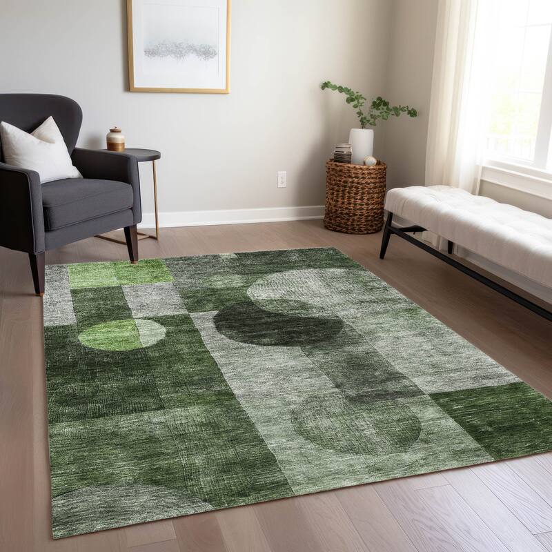 Machine Washable Indoor/ Outdoor Abstract Geo Chantille Rug