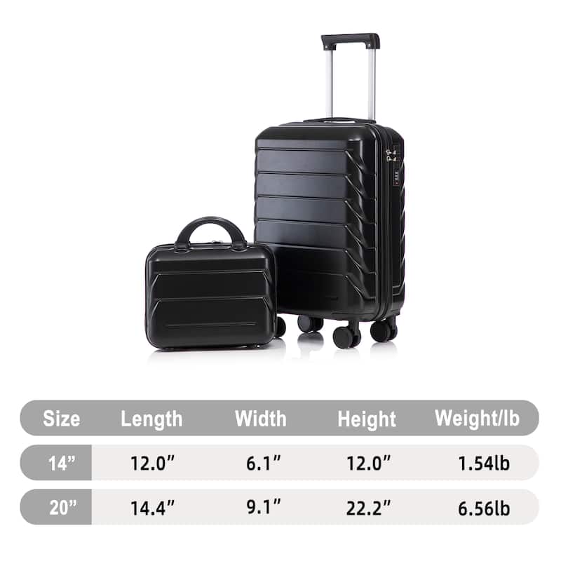 14In 20In 2 pcs in ABS Spinner Wheel Luggage, with Combination Lock,14" Cosmetic Case