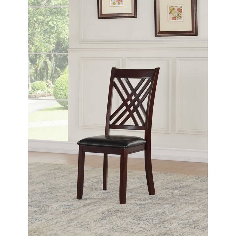 Set of 2 Espresso Faux Leather Side Chairs with Cross Back and Solid Wood Legs - 18" L x 22" W x 41" H