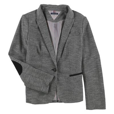 Tommy Hilfiger Womens Elbow Patch One Button Blazer Jacket, Black, 16