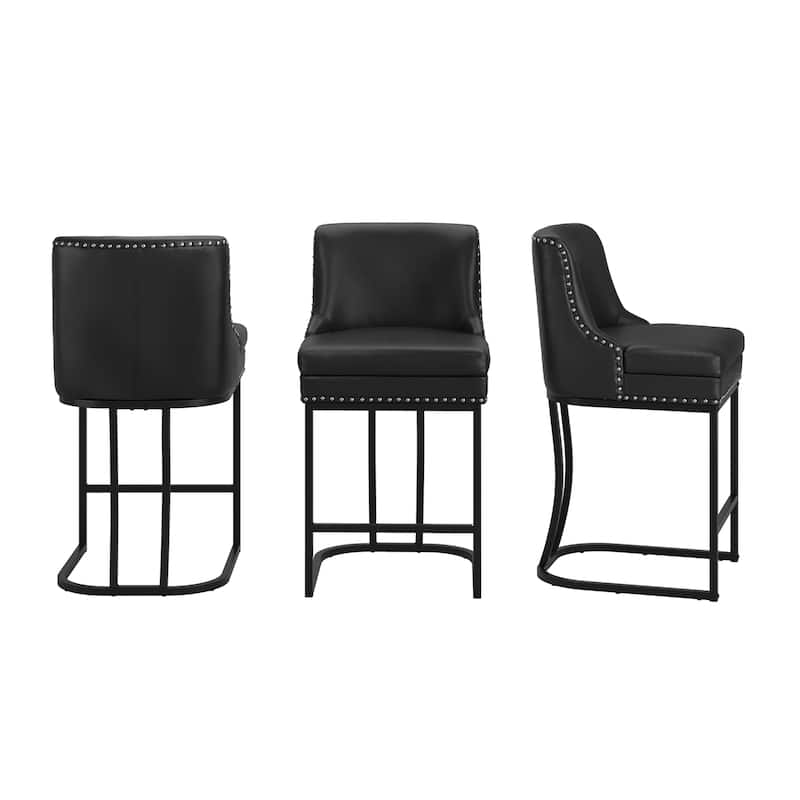 26" Modern Metal Barstools Set of 3 Upholstered Counter Height Bar stools with Back and 6" Thick Cushion for Kitchen Island