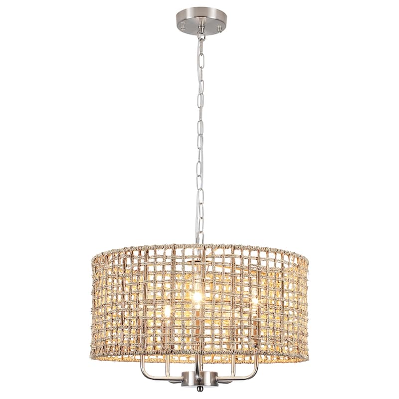 5-Light 18.89-inch Rattan Drum Chandelier for Living Room Kitchen