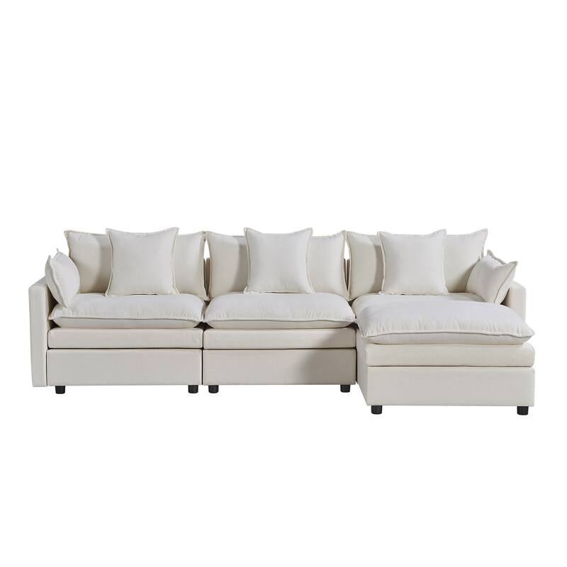 108.66" L-Shaped 4-Seat Sectional Sofa with Convertible Chaise and Ottoman, Spacious Cloud Couch Design
