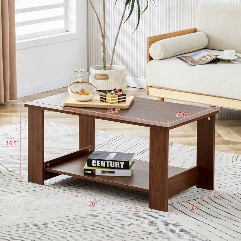 35.4" Modern Rectangular Coffee Table with Storage Shelf for Living Room, Bedroom and Study Room