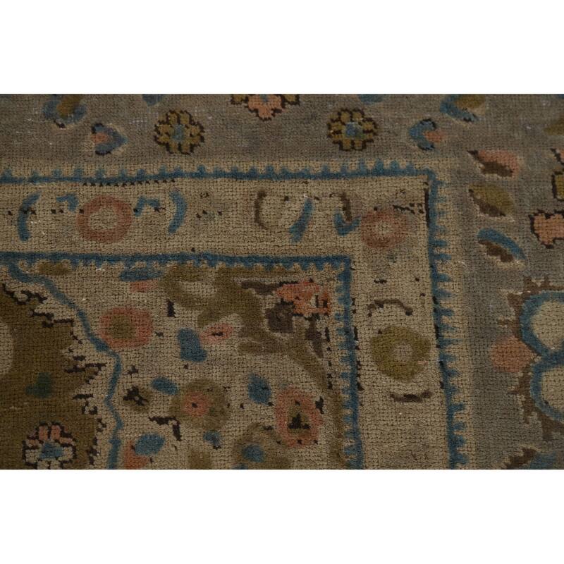 Distressed Tabriz Vintage Persian Rug Hand-Knotted Grey Wool Carpet - 9'11" x 12'10"