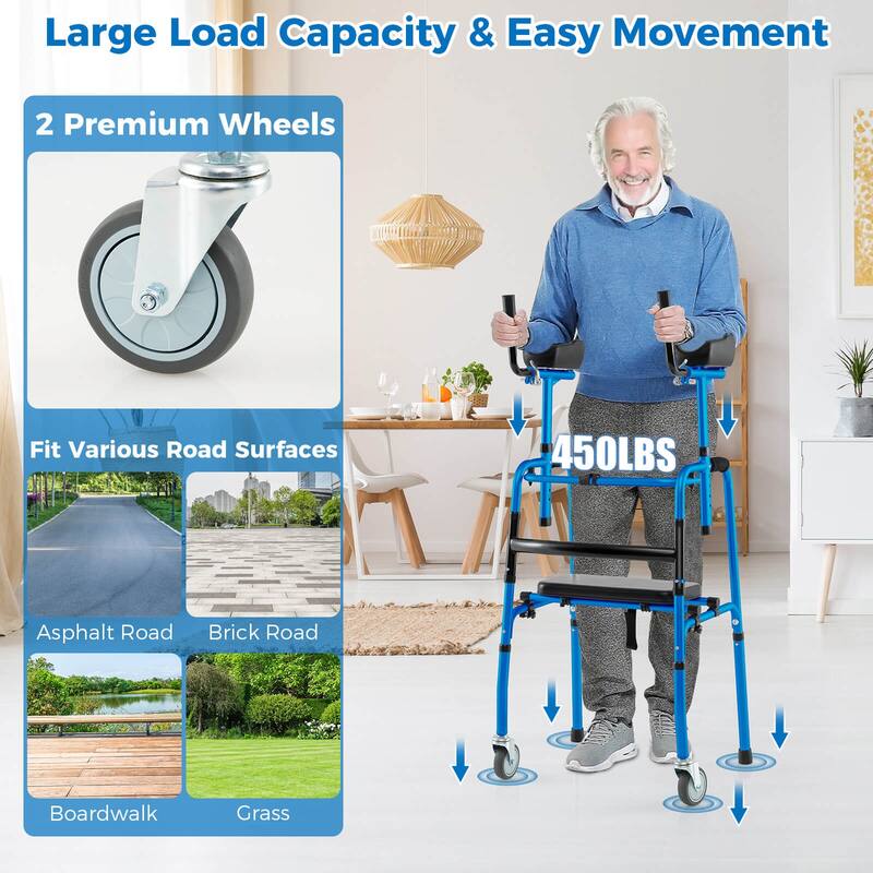 Costway Versatile Rolling Walker All Terrain Stand-Assist Walker with - See Details