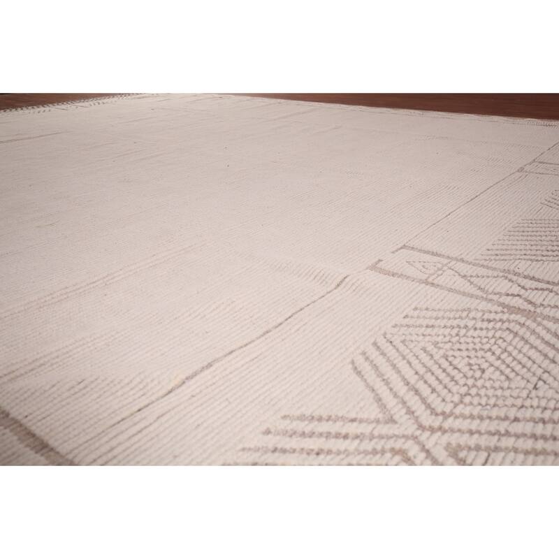 Ivory Moroccan Oriental Large Area Rug Handmade Wool Carpet - 11'8"x 15'1"