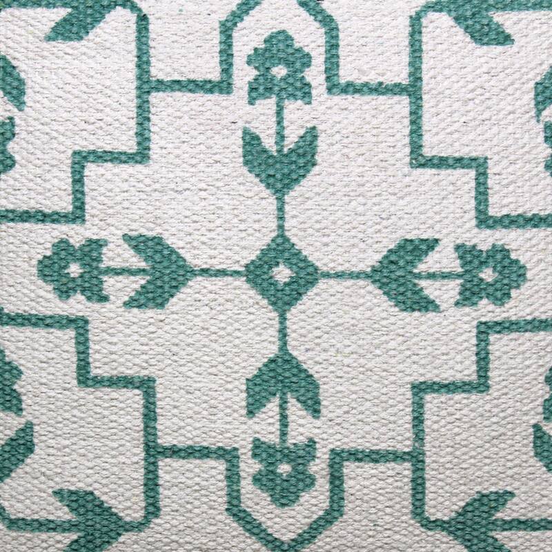 20" Green and White Bordered Budding Floral Mosaic Square Throw Pillow