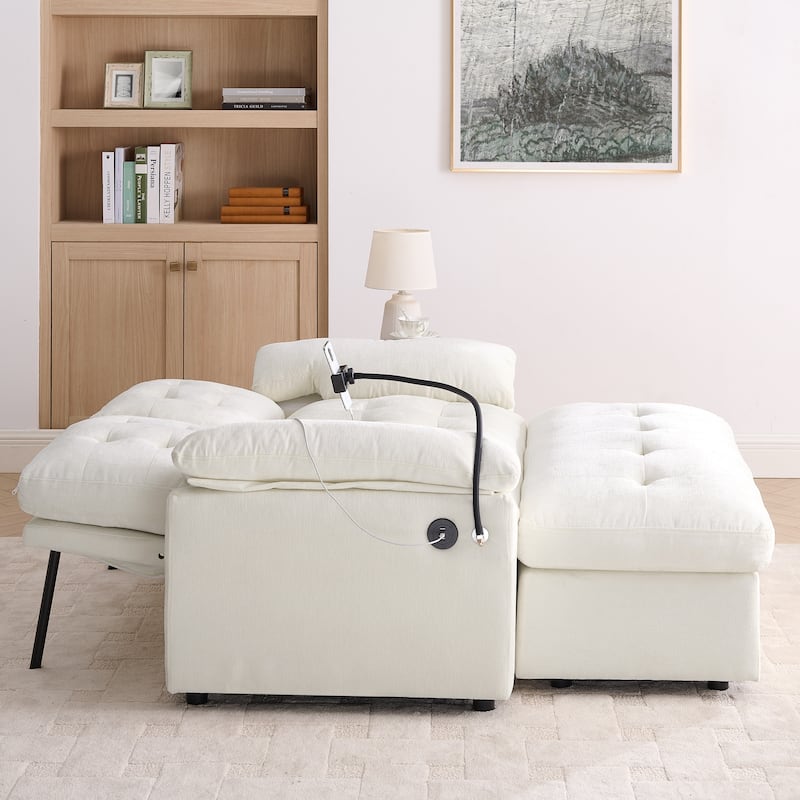 Double Recliner Chair with Adjustable Backrest, Storage Ottoman, USB Port & Phone Stand