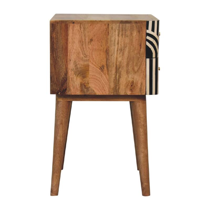 HomeRoots 23" Black Ivory And Light Brown Solid Wood Geometric Bone Inlay Two Drawer Nightstand