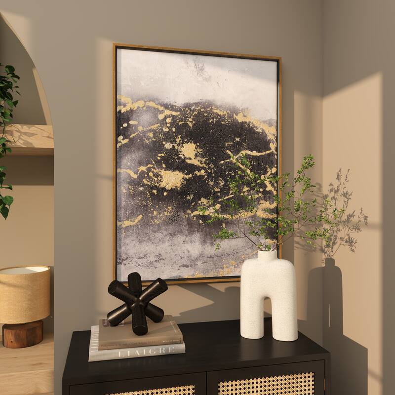 Canvas Leaf Living Room Framed Wall Art with Silver Frame