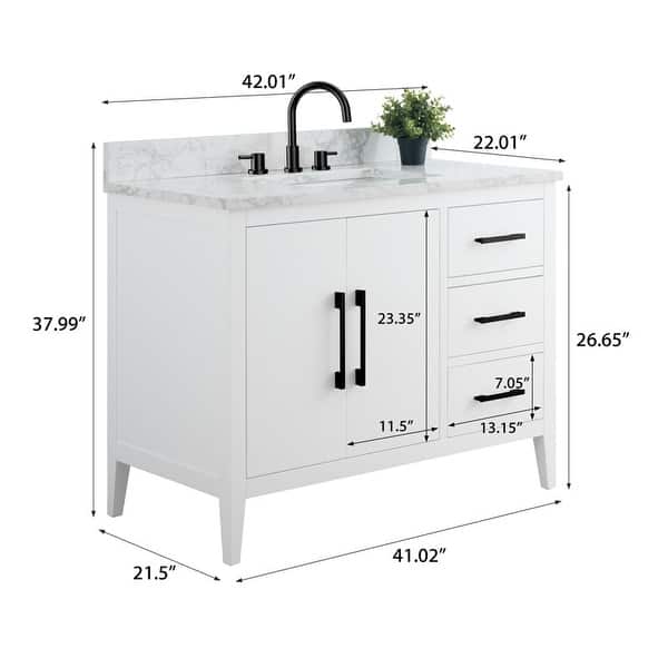 dimension image slide 8 of 21, Vanity Art 42" Single Sink Bathroom Vanity Cabinet with Engineered Marble Countertop
