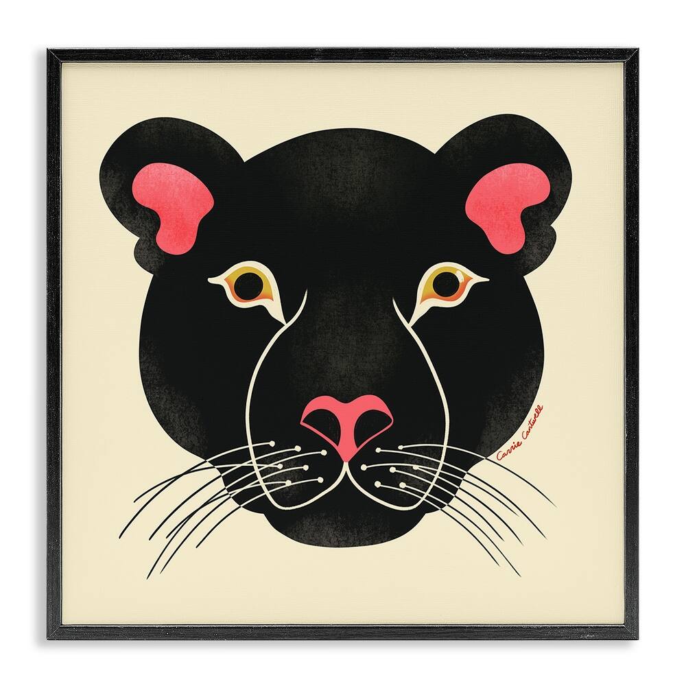 Stupell Minimal Wild Panther Face Framed Giclee Art Design By Carrie Cantwell