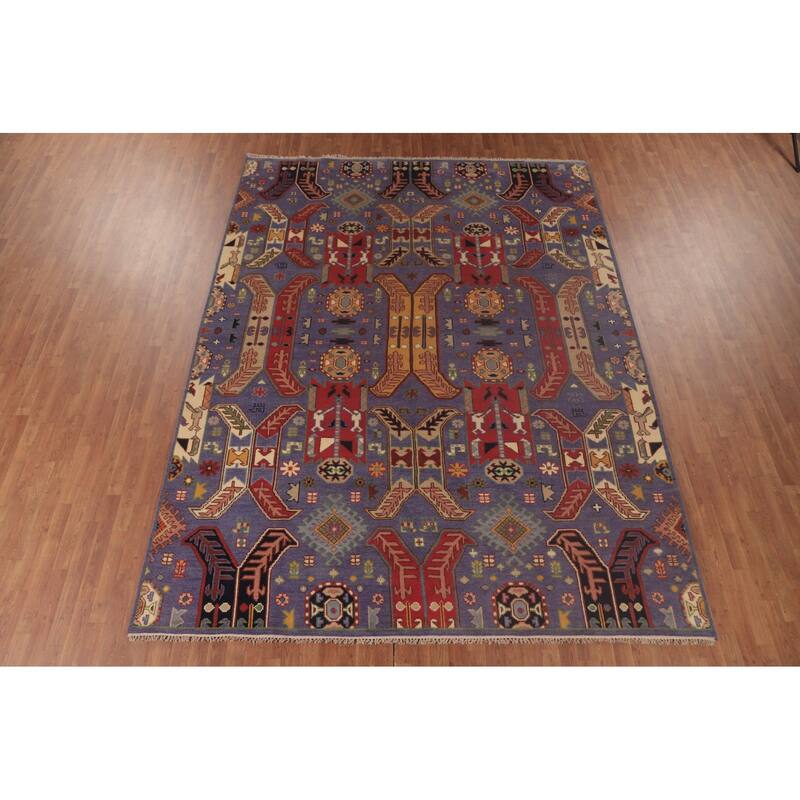 Traditional Purple Kazak Area Rug Handmade Wool Carpet - 9'0"x 11'9"