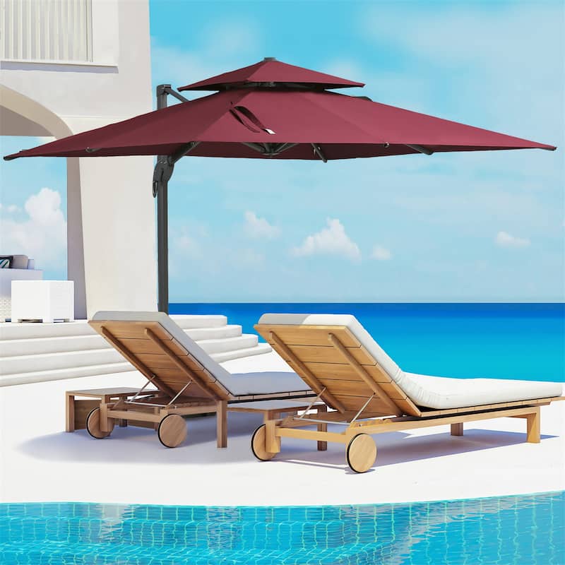 10ft Hanging Cantilever Umbrella with Aluminum Cross Base and Tilt