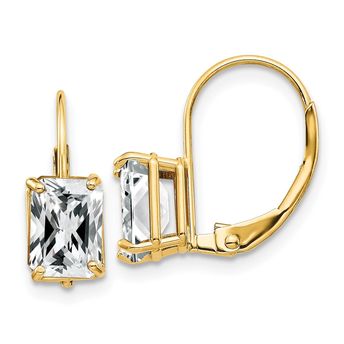 14k Yellow Gold 7x5mm Emerald Cut Cubic Zirconia Leverback Earrings By Versil Overstock 31594340