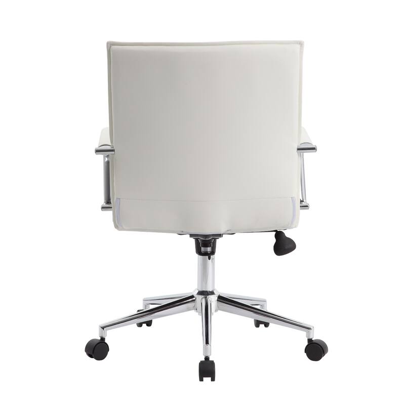 Kenny Commercial Grade Chair with Chrome Arms and Metal Base, White PU Vinyl