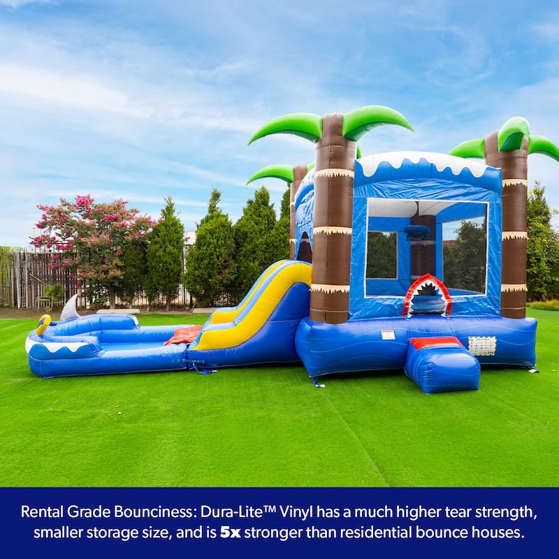 HeroKiddo 15' Ocean Shark Commercial Grade Inflatable Water Slide with Attached Splash Pool (No Blower Included), Outdoor Fun
