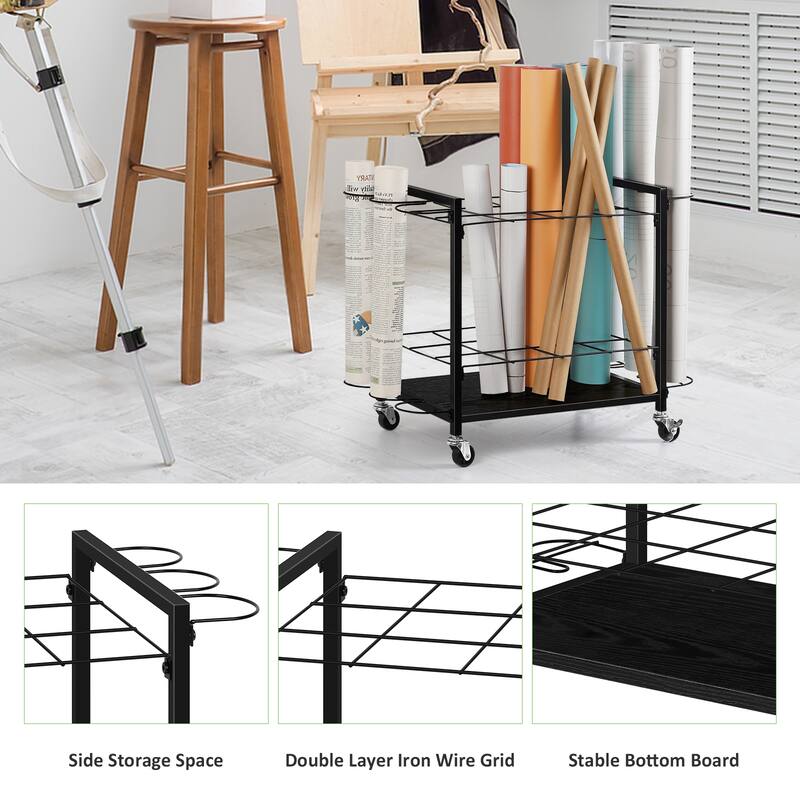 Storage Rack Cart,12 Slots Blueprint Holder with Wheels to Storage Poster