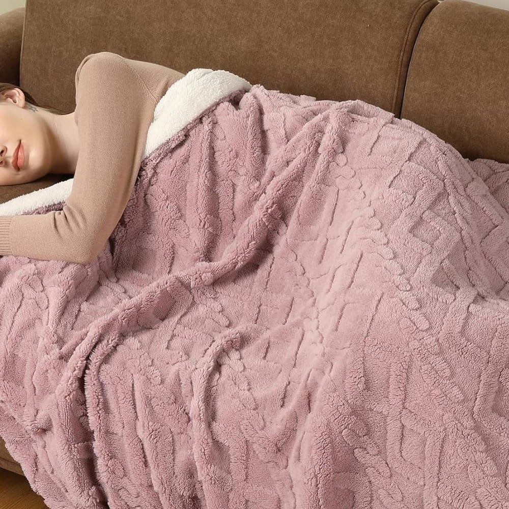 Tufted Sherpa Electric Blanket with 6 Heating Levels for Living Room, Bedroom, Pink