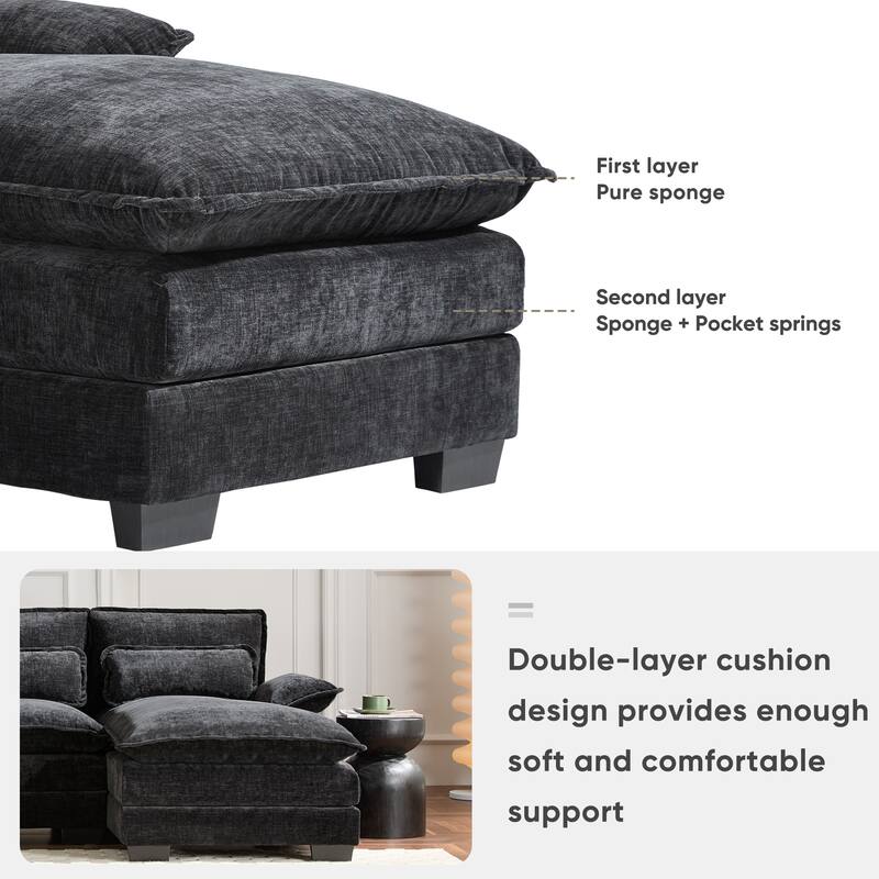 123" Chenille U-Shaped Sectional Sofa with Console & USB Charger