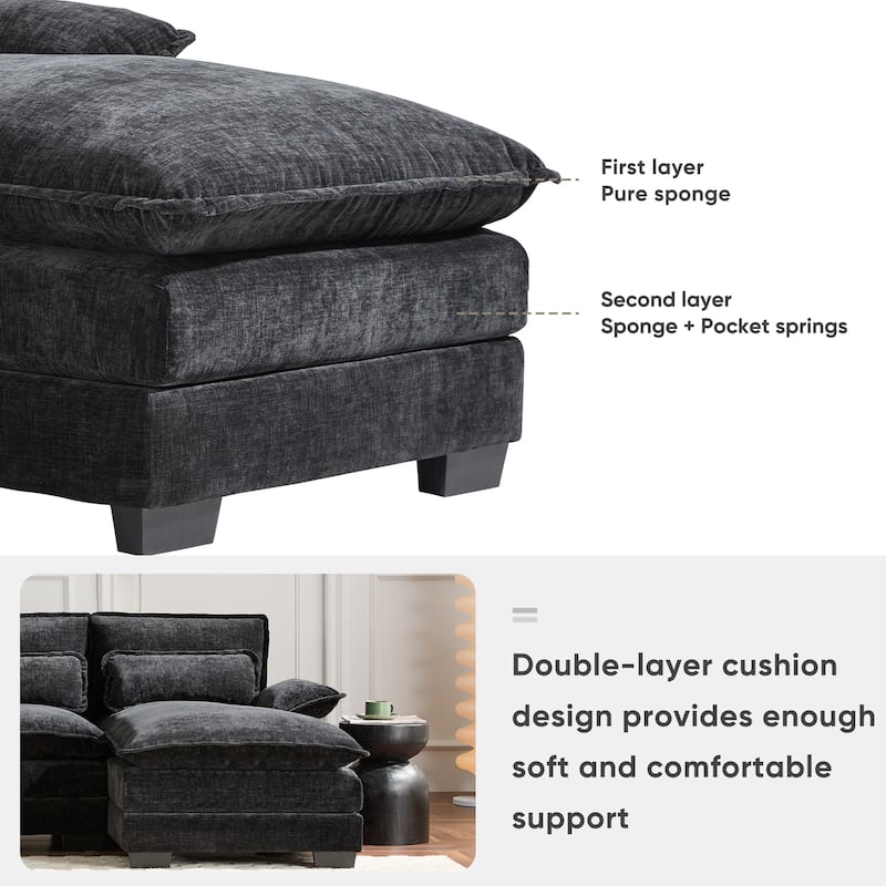 U-shaped Chenille Sectional Sofa w/Console, Cup Holders, USB, Chaise