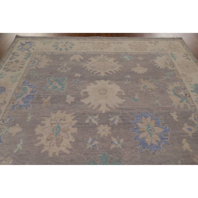Hand Knotted Oriental 100% Wool Carpet Transitional Floral Greys & Charcoal Oushak Area Rug - 10' 2'' X 7' 10''