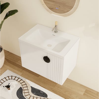 Malwee 24"/28" Floating Bathroom Vanity, Wall Mounted Bathroom Vanity with Ceramic Sink and Soft Close Door