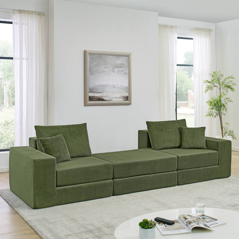 Modular Cloud Sectional Couch, Modern Upholstered L-Shaped Sofa with Removable Ottoman