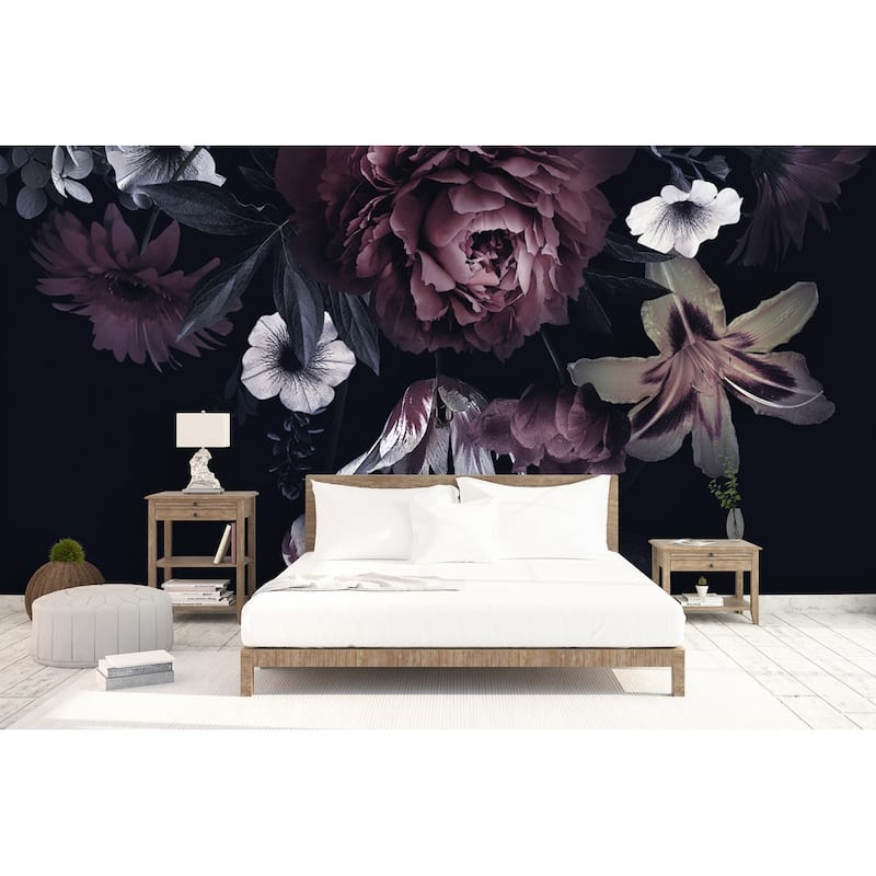 GK Wall Design Dark Claret Peony Daisy Flower Tulip Blossom European Removable Wallpaper