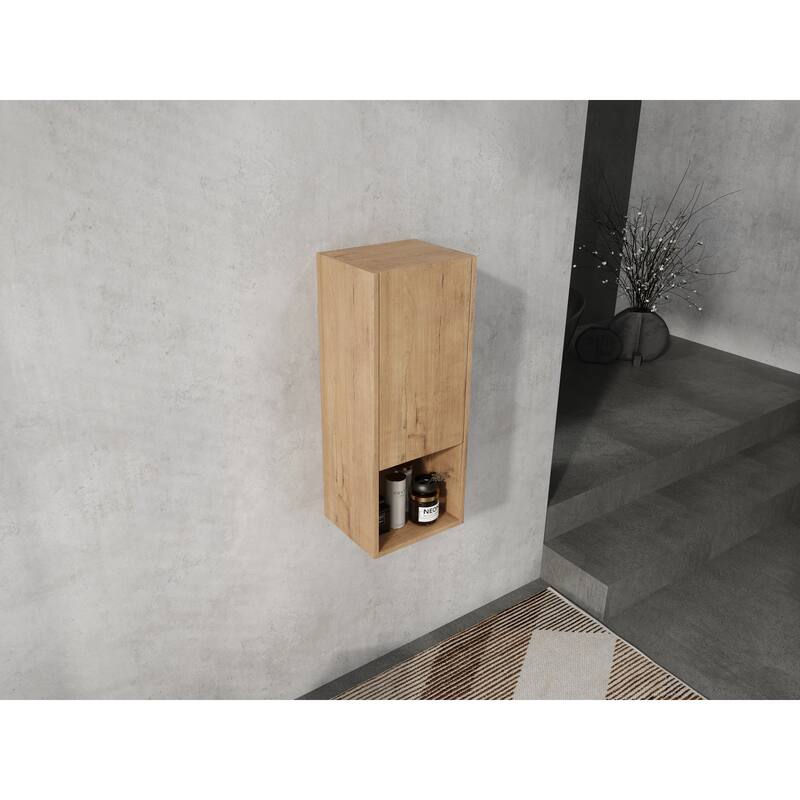 12" Bathroom Side Cabinet, Soft Close Doors, Float Mounting Design, Imitative Oak