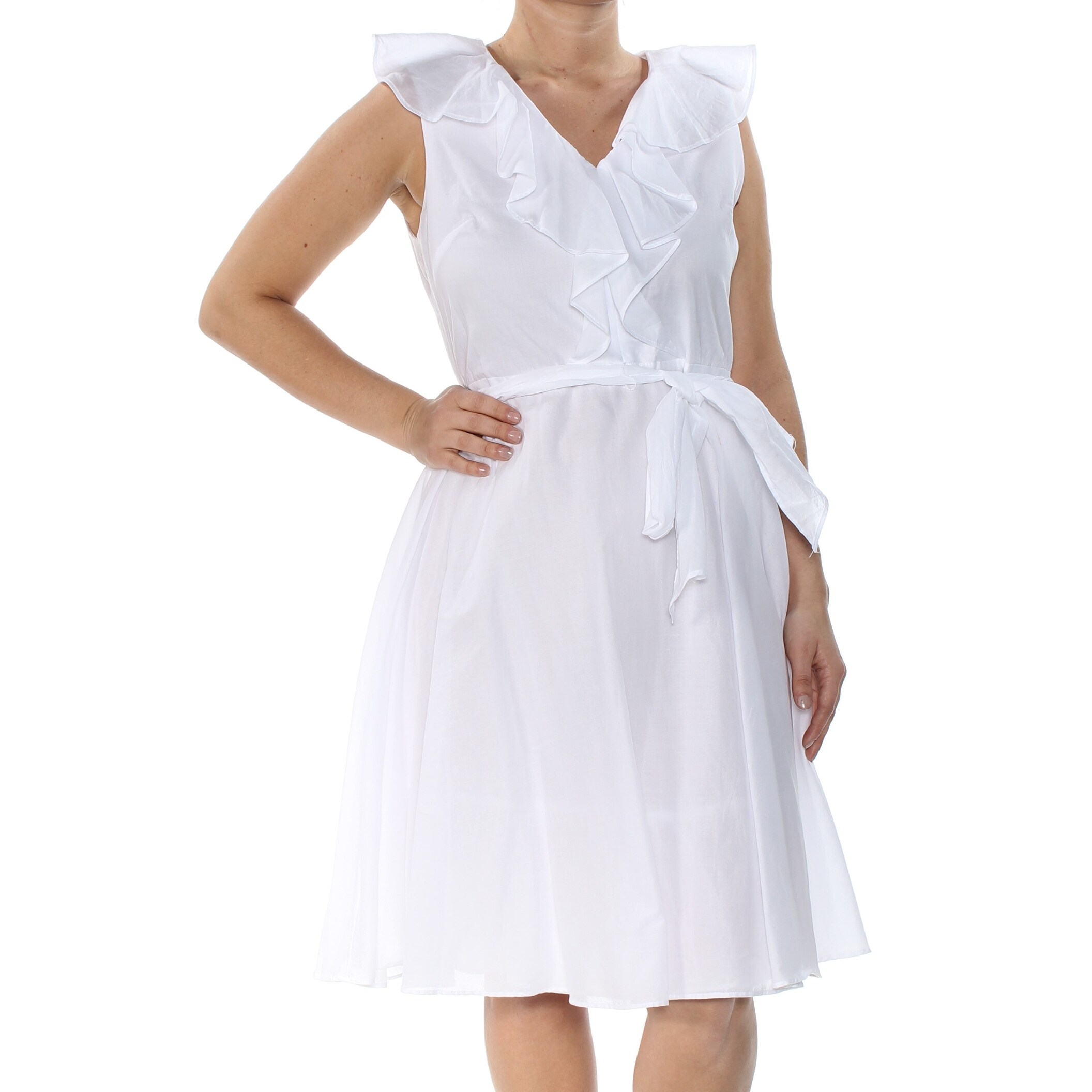 white knee length wrap dress