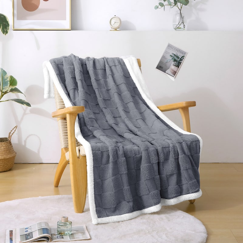 Jacquard Checkered Fluffy Flannel Fleece Blanket - Grey - 40"x60"