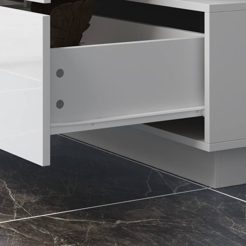 High Gloss White Eight-Drawer Dresser with Modern Design and Storage Chest