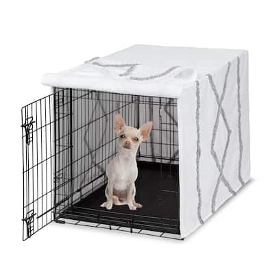 Sweet Jojo Designs Boho Bohemian Dog Crate Kennel Cover 24in. Grey and White Farmhouse Shabby Chic Modern Tuft Tufted Cotton