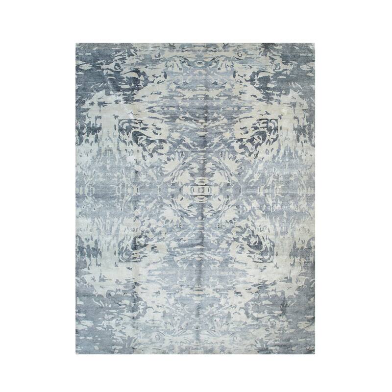 Ivory Hand Knotted Viscose Classic Modern Rug, 9'1 x 12'5, soft stylish floor cover - L